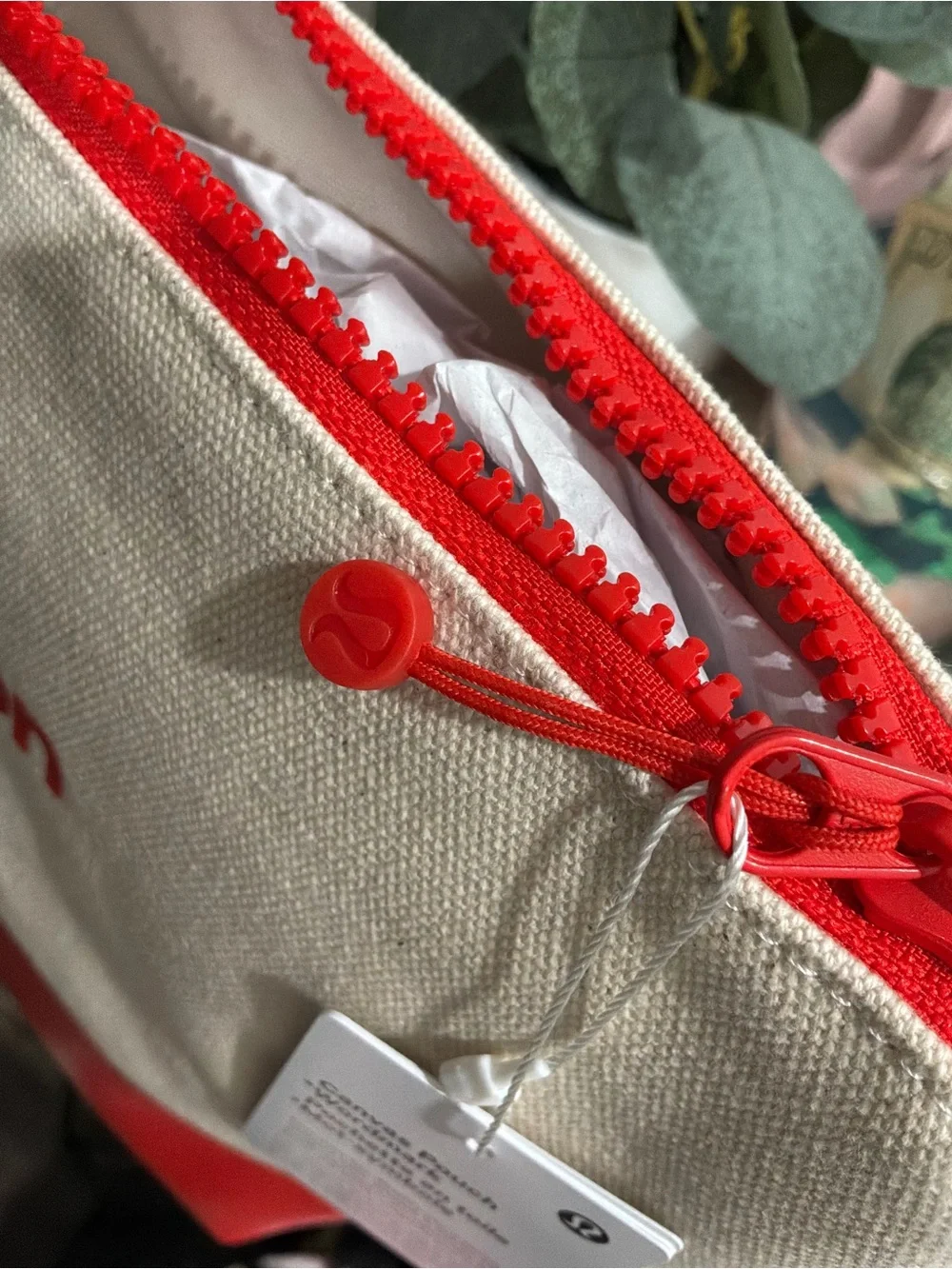 lululemon athletica Canvas Wordmark Pouch - Natural/Cherry Ember